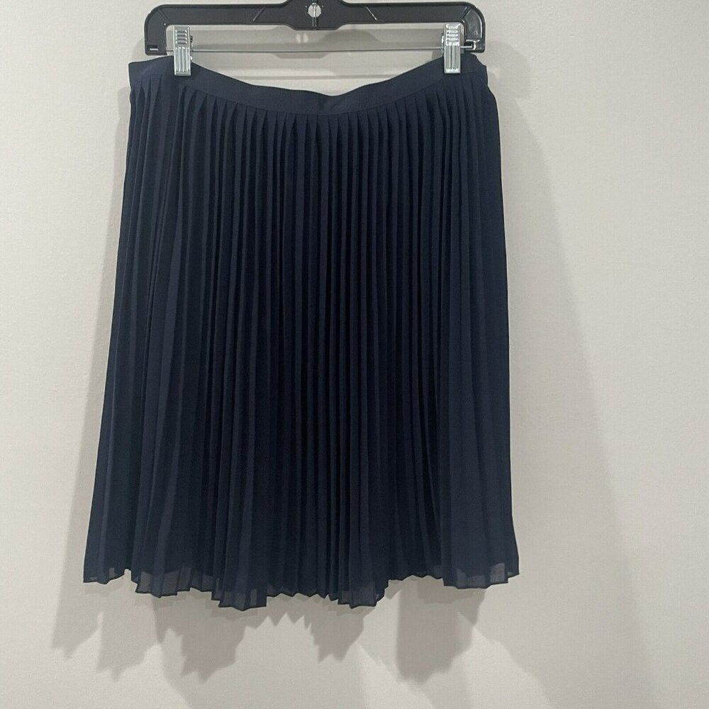 J. Crew Blue Sunburst Pleated A-Line Skirt Back Zip Lined Ribbon Waist Size 10